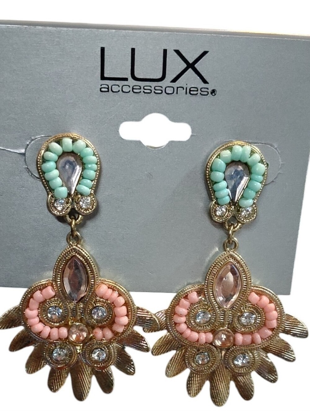 Pink & Mint Beaded Statement Drop Earrings